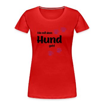 Die Mit Dem Hund Geht - Edition Colored Paw - Frauen Premium Bio T-Shirt - Rot - Vorne - Mia (176cm)