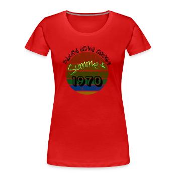 Peace Love Drugs Summer 1970 - Frauen Premium Bio T-Shirt - Rot - Vorne - Mia (176cm)