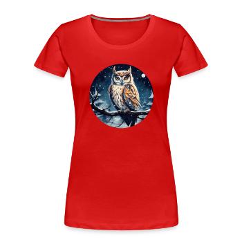 Hibou grand-duc dans la nuit d’hiver - T-shirt bio Premium Femme - rouge - Devant - Mia (176cm)