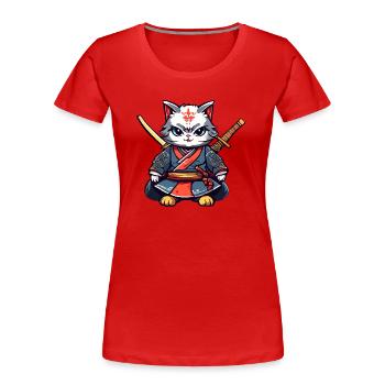 Samurai-Katze #40 - Frauen Premium Bio T-Shirt - Rot - Vorne - Mia (176cm)