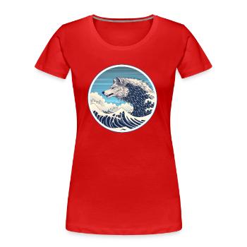 Chien de mer, surfant sur la vague - T-shirt bio Premium Femme - rouge - Devant - Mia (176cm)