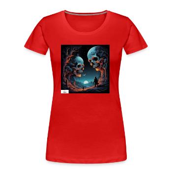 Crâne fantaisie paysage onirique - T-shirt bio Premium Femme - rouge - Devant - Mia (176cm)
