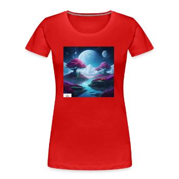 Paysage onirique doux et serein - T-shirt bio Premium Femme - rouge - Devant - Mia (176cm)