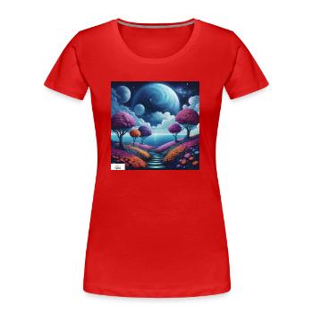Chemin de l’harmonie paysage onirique - T-shirt bio Premium Femme - rouge - Devant - Mia (176cm)