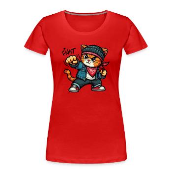 Forced Cat: Kampf - Frauen Premium Bio T-Shirt - Rot - Vorne - Mia (176cm)