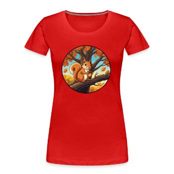 Écureuil avec un gland dans l’arbre - T-shirt bio Premium Femme - rouge - Devant - Mia (176cm)