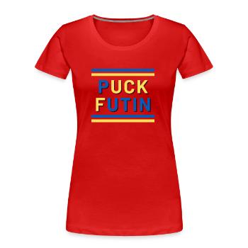 Puck futin stop war - Frauen Premium Bio T-Shirt - Rot - Vorne - Mia (176cm)