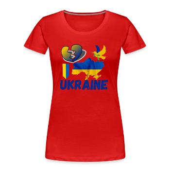 Ukraine| Ich unterstütze die Ukraine - Frauen Premium Bio T-Shirt - Rot - Vorne - Mia (176cm)