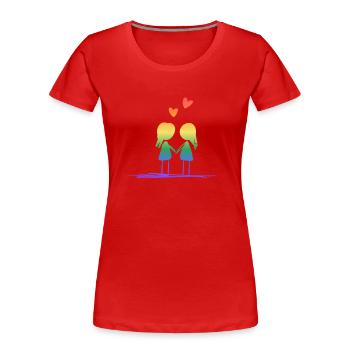 Liebespaar Liebe Herzen LGBT lesbisch - Frauen Premium Bio T-Shirt - Rot - Vorne - Mia (176cm)