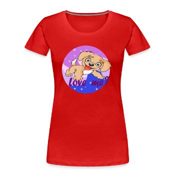 Niedliche Welpe - Love me - Lieb mich! - Frauen Premium Bio T-Shirt - Rot - Vorne - Mia (176cm)