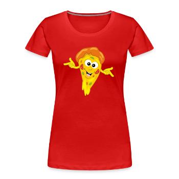 Funny cartoon slice of pizza - Women's Premium Organic T-Shirt - red - Front - Mia (176cm)