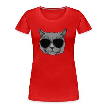 Graue britische Katze mit Sonnenbrille - Frauen Premium Bio T-Shirt - Rot - Vorne - Mia (176cm)