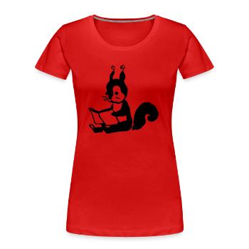 Squirrel Reads Book Illustration Gift - Women's Premium Organic T-Shirt - red - Front - Mia (176cm)