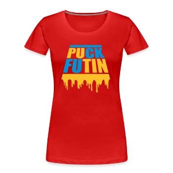 puck futin logo design - Women's Premium Organic T-Shirt - red - Front - Mia (176cm)