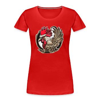 Rooster of Luck - Women's Premium Organic T-Shirt - red - Front - Mia (176cm)