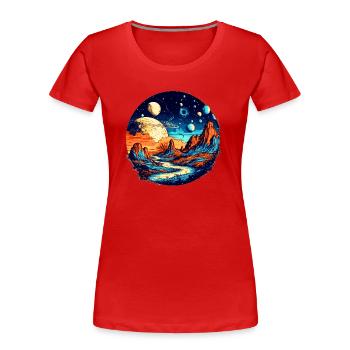 Univers coloré et galaxie dans le système solaire - T-shirt bio Premium Femme - rouge - Devant - Mia (176cm)