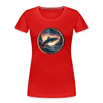 fisch,welle,gold,meer,sonnenaufgang,blau - Frauen Premium Bio T-Shirt - Rot - Vorne - Mia (176cm)