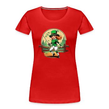 St. Patrick's Day Kleeblatt Fechten - Frauen Premium Bio T-Shirt - Rot - Vorne - Mia (176cm)