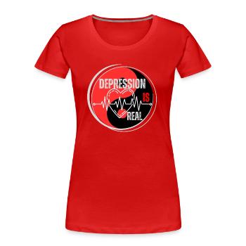 Design « La dépression est réelle » rouge noir - T-shirt bio Premium Femme - rouge - Devant - Mia (176cm)