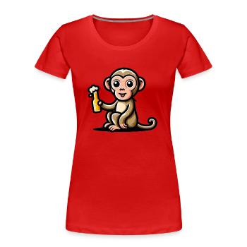 Cute Monkey Drinking Beer 3 - Frauen Premium Bio T-Shirt - Rot - Vorne - Mia (176cm)