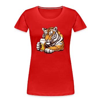 Cute Tiger Drinking Beer 2 - Frauen Premium Bio T-Shirt - Rot - Vorne - Mia (176cm)