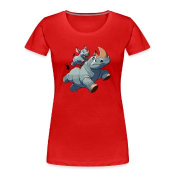 Nashorn mit herumtollendem Kind - Frauen Premium Bio T-Shirt - Rot - Vorne - Mia (176cm)
