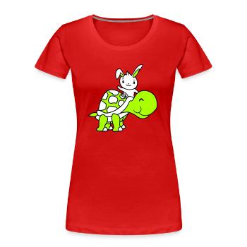 Hase große riesige Schildkröte reiten winken Süß - Frauen Premium Bio T-Shirt - Rot - Vorne - Mia (176cm)
