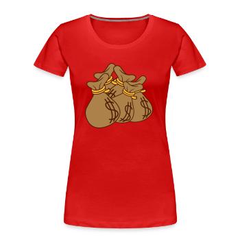 Beaucoup de sacs d’argent comiques en dollars - T-shirt bio Premium Femme - rouge - Devant - Mia (176cm)