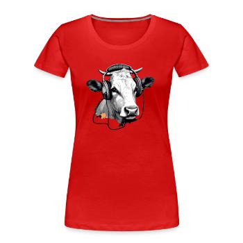 Jiji the audiophile cow - Women's Premium Organic T-Shirt - red - Front - Mia (176cm)