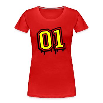 01 eins nummer - Frauen Premium Bio T-Shirt - Rot - Vorne - Mia (176cm)