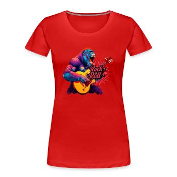 Rocking n Roll, Gorille Jouant De La Guitare - T-shirt bio Premium Femme - rouge - Devant - Mia (176cm)