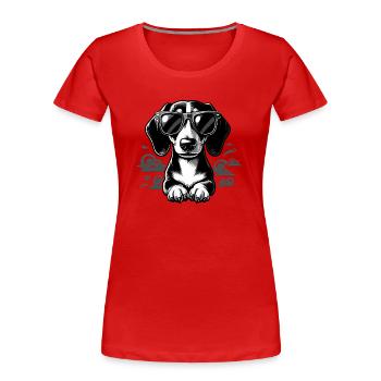 Teckel noir et blanc - T-shirt bio Premium Femme - rouge - Devant - Mia (176cm)