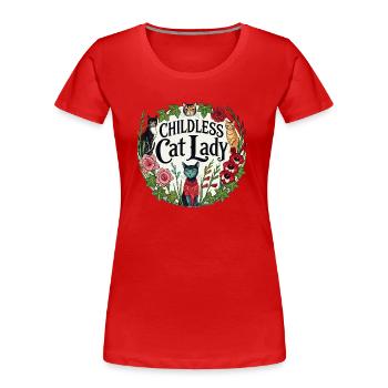 Kinderlose Katzendame Illustration lustige Katzendame - Frauen Premium Bio T-Shirt - Rot - Vorne - Mia (176cm)