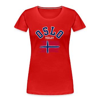 Oslo, Norwegen - Frauen Premium Bio T-Shirt - Rot - Vorne - Mia (176cm)