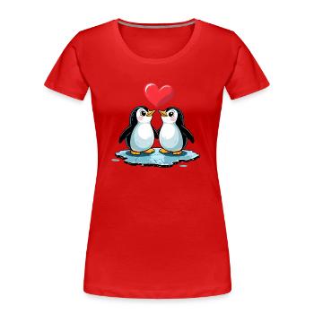 Comic Style Verliebtes Pinguin Paar - Frauen Premium Bio T-Shirt - Rot - Vorne - Mia (176cm)