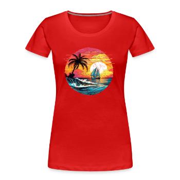 Segeln, Sonnenuntergang, Meer, Palmen, Segelboot - Frauen Premium Bio T-Shirt - Rot - Vorne - Mia (176cm)