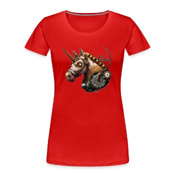 Steampunk Unicorn - Women's Premium Organic T-Shirt - red - Front - Mia (176cm)