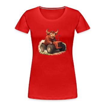 Stier auf Trekker - Frauen Premium Bio T-Shirt - Rot - Vorne - Mia (176cm)