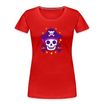Purple Pirate Skull and Crossbones - Women's Premium Organic T-Shirt - red - Front - Mia (176cm)
