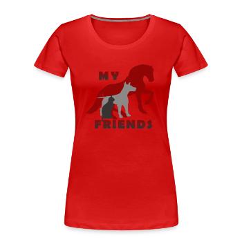 Pferd, Hund und Katze, ich liebe Tiere - Frauen Premium Bio T-Shirt - Rot - Vorne - Mia (176cm)