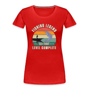 Légende de pêche - Truite de mer à plat terminée - T-shirt bio Premium Femme - rouge - Devant - Mia (176cm)