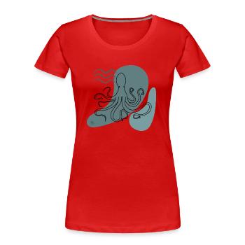 "Octopus", Boho Line Art Design, Series "Ocean" - Women's Premium Organic T-Shirt - red - Front - Mia (176cm)
