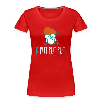 The funny chicken is tired (a) - Women's Premium Organic T-Shirt - red - Front - Mia (176cm)