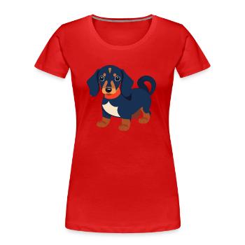 Chiot teckel teckel noir - T-shirt bio Premium Femme - rouge - Devant - Mia (176cm)