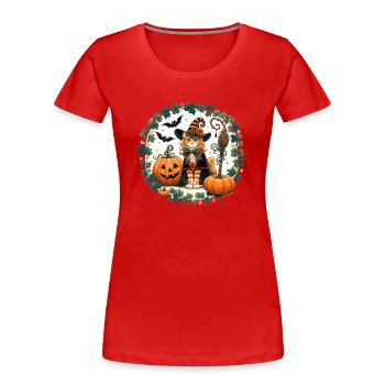 Halloween Ingwer Katze - Frauen Premium Bio T-Shirt - Rot - Vorne - Mia (176cm)
