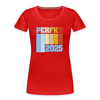2025 - T-shirt bio Premium Femme - rouge - Devant - Mia (176cm)