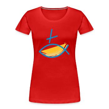 Altkatholischer Logo Fisch Blau/Gelb - Frauen Premium Bio T-Shirt - Rot - Vorne - Mia (176cm)