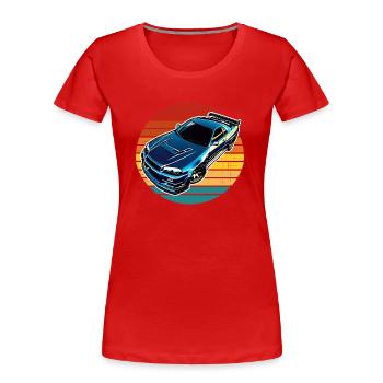 Jdm / Tuning / Turbolader / Felgen / Chiptuning - Frauen Premium Bio T-Shirt - Rot - Vorne - Mia (176cm)