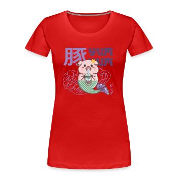 Cochon sirène - T-shirt bio Premium Femme - rouge - Devant - Mia (176cm)