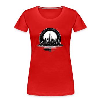 Architektur, Stadt im Mondschein mit Spiegelung - Frauen Premium Bio T-Shirt - Rot - Vorne - Mia (176cm)